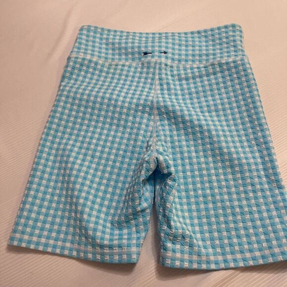 Anthropologie The Upside Blue White Textured Check Bike Athletic Short Medium - Picture 7 of 7